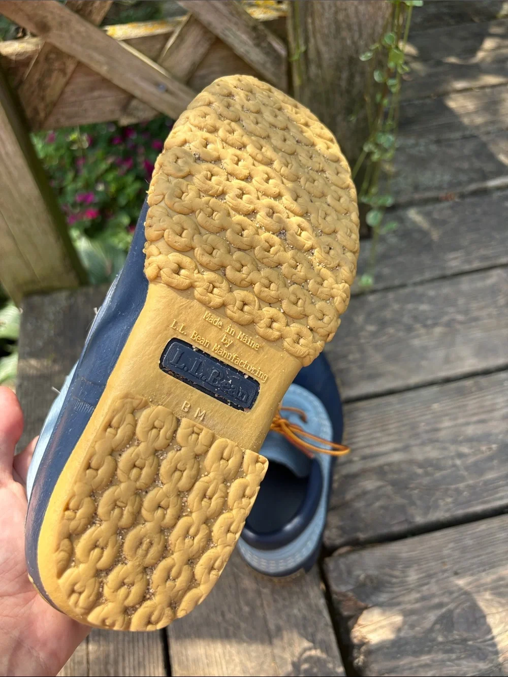 LL Bean size 7.5 Navy and Light Blue Waterproof Duck Shoes Bean Boot
